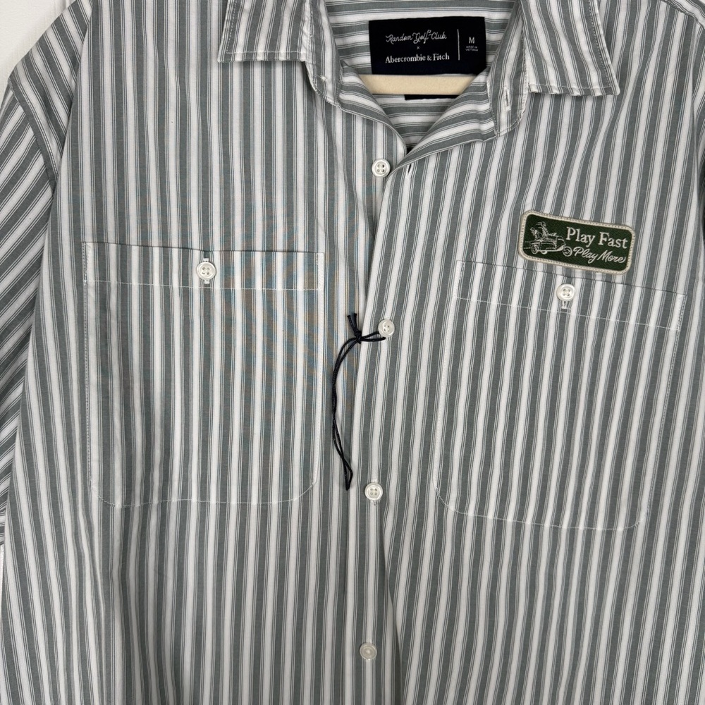 Sz M Random Golf Club x Abercrombie Green Striped Cropped Boxy Shirt NWT $70 - Picture 3 of 10